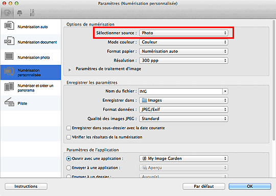 figure : boîte de dialogue Paramètres